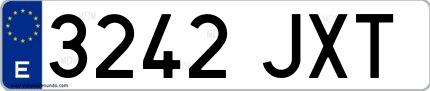 Ejemplo de matrícula española 3242 JXT