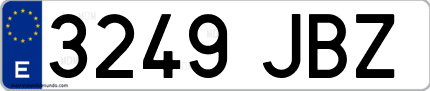 Ejemplo de matrícula de coche ordinaria 3249 JBZ