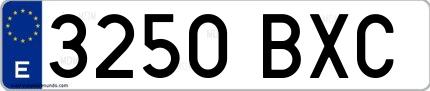 Ejemplo de matrícula española 3250 BXC