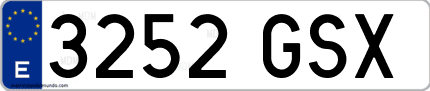 Ejemplo de matrícula de coche ordinaria 3252 GSX