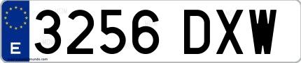 Ejemplo de matrícula española 3256 DXW