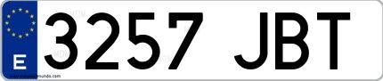 Ejemplo de matrícula española 3257 JBT