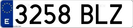 Ejemplo de matrícula española 3258 BLZ
