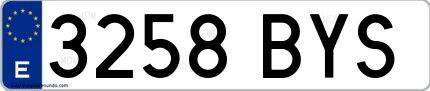 Ejemplo de matrícula española 3258 BYS