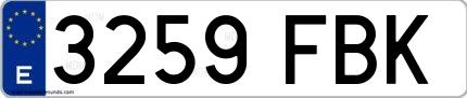 Ejemplo de matrícula española 3259 FBK