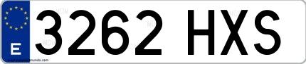 Ejemplo de matrícula española 3262 HXS