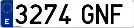Ejemplo de matrícula española 3274 GNF