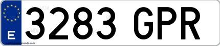 Ejemplo de matrícula española 3283 GPR
