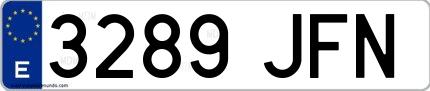 Ejemplo de matrícula española 3289 JFN