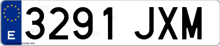 Ejemplo de matrícula de coche ordinaria 3291 JXM