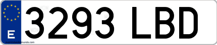 Ejemplo de matrícula de coche ordinaria 3293 LBD