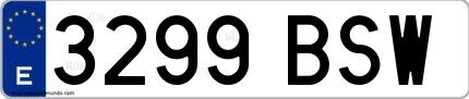 Ejemplo de matrícula española 3299 BSW