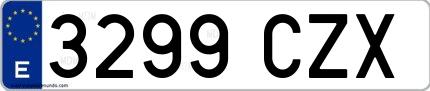 Ejemplo de matrícula española 3299 CZX