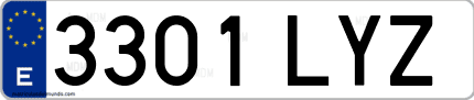 Ejemplo de matrícula de coche ordinaria 3301 LYZ