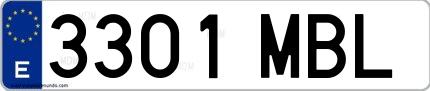 Ejemplo de matrícula española 3301 MBL
