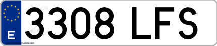 Ejemplo de matrícula de coche ordinaria 3308 LFS