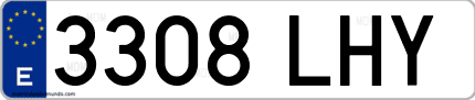 Ejemplo de matrícula de coche ordinaria 3308 LHY