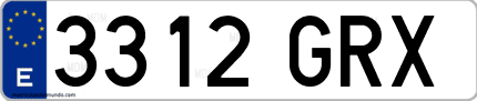 Ejemplo de matrícula de coche ordinaria 3312 GRX