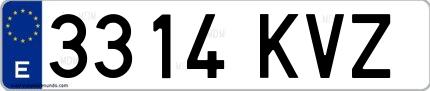 Ejemplo de matrícula española 3314 KVZ