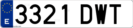 Ejemplo de matrícula de coche ordinaria 3321 DWT