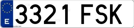 Ejemplo de matrícula española 3321 FSK