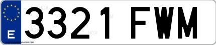 Ejemplo de matrícula española 3321 FWM