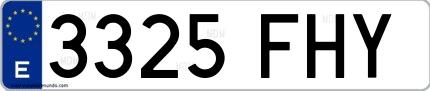 Ejemplo de matrícula española 3325 FHY