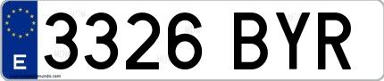 Ejemplo de matrícula española 3326 BYR