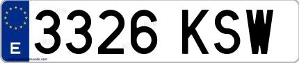Ejemplo de matrícula española 3326 KSW