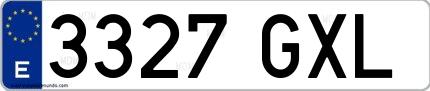 Ejemplo de matrícula española 3327 GXL