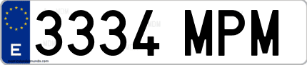 Ejemplo de matrícula de coche ordinaria 3334 MPM