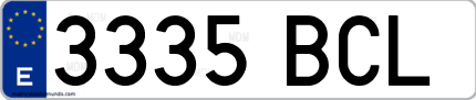 Ejemplo de matrícula de coche ordinaria 3335 BCL