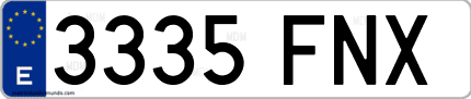 Ejemplo de matrícula de coche ordinaria 3335 FNX