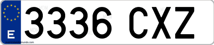 Ejemplo de matrícula de coche ordinaria 3336 CXZ