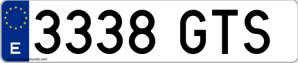 Ejemplo de matrícula de coche ordinaria 3338 GTS