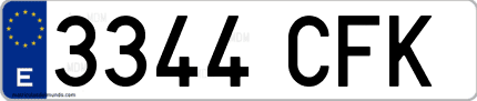 Ejemplo de matrícula de coche ordinaria 3344 CFK