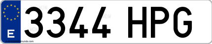 Ejemplo de matrícula de coche ordinaria 3344 HPG