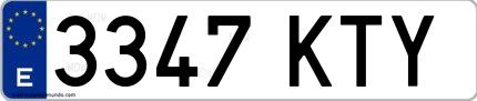 Ejemplo de matrícula española 3347 KTY