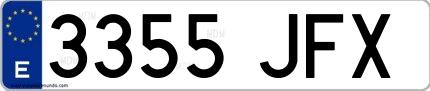 Ejemplo de matrícula española 3355 JFX