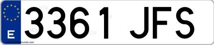 Ejemplo de matrícula española 3361 JFS