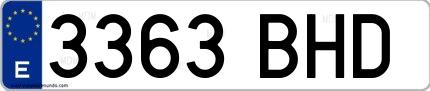 Ejemplo de matrícula española 3363 BHD