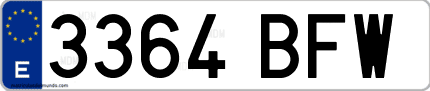 Ejemplo de matrícula de coche ordinaria 3364 BFW