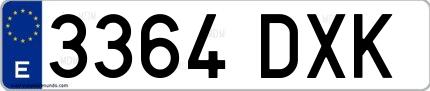 Ejemplo de matrícula española 3364 DXK