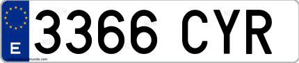 Ejemplo de matrícula española 3366 CYR
