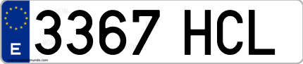 Ejemplo de matrícula de coche ordinaria 3367 HCL