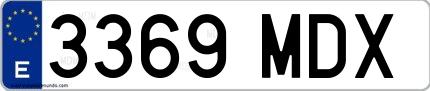 Ejemplo de matrícula española 3369 MDX