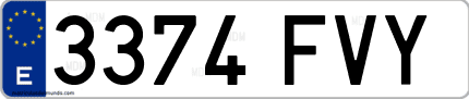 Ejemplo de matrícula de coche ordinaria 3374 FVY