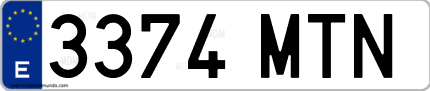 Ejemplo de matrícula de coche ordinaria 3374 MTN