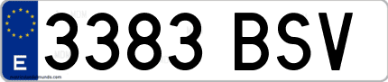 Ejemplo de matrícula de coche ordinaria 3383 BSV