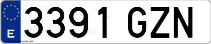 Ejemplo de matrícula de coche ordinaria 3391 GZN